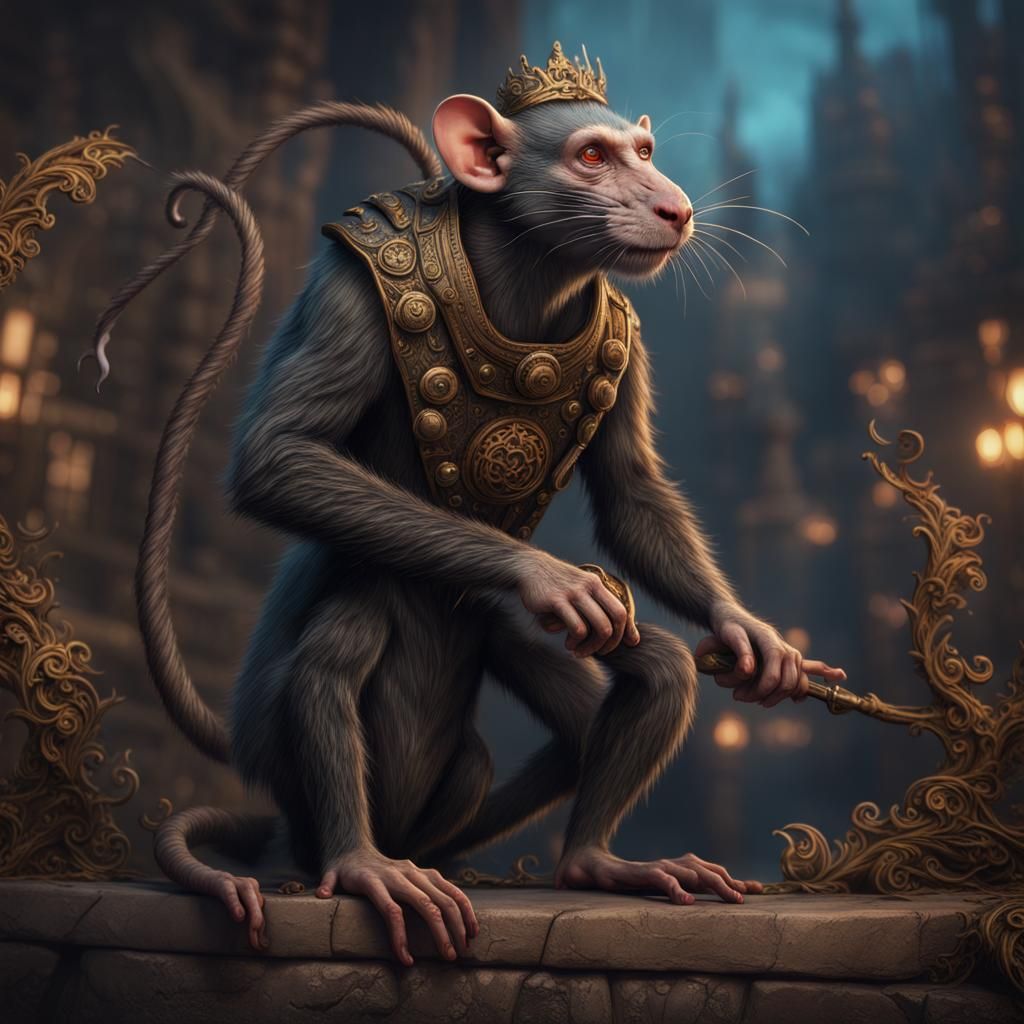 Detailed Matte Painting of a Monkey-Rat Hybrid