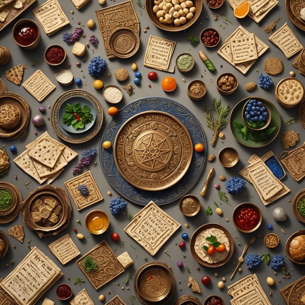 Passover Seder Plate in Detailed Matte Painting Style