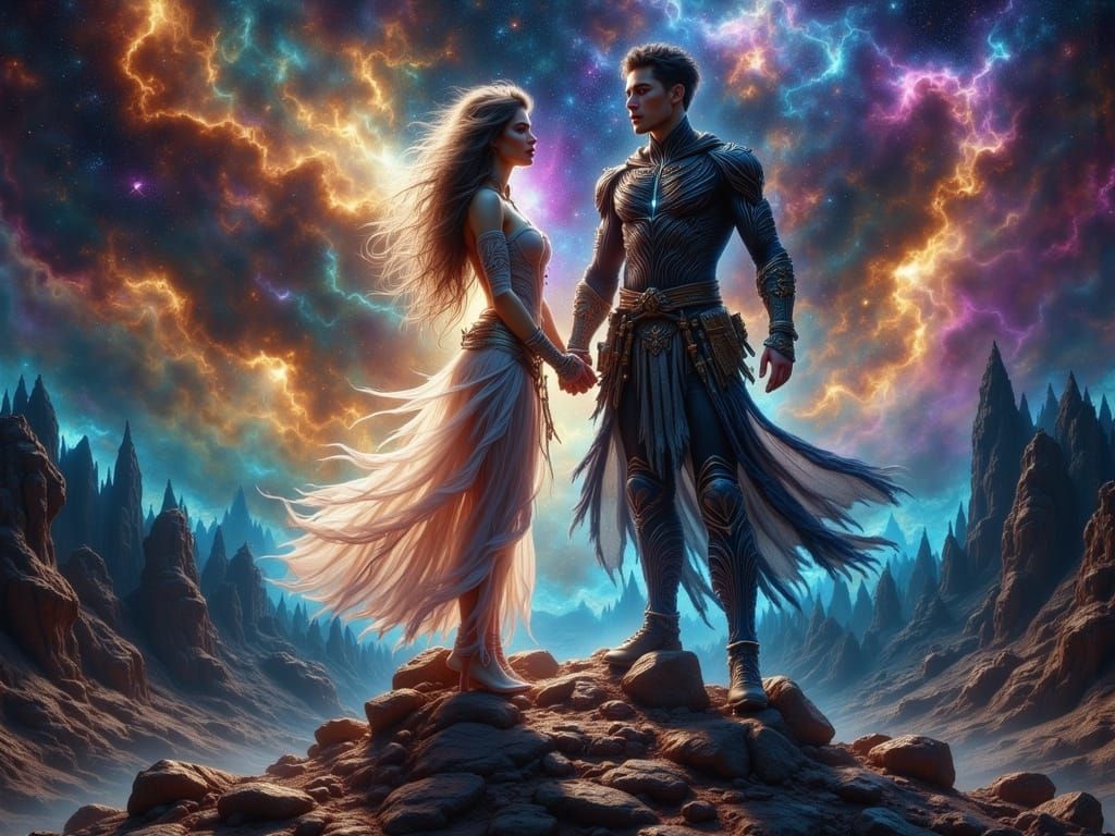 Luminous Warriors Amidst Cosmic Tapestry in Lyrion Nebula