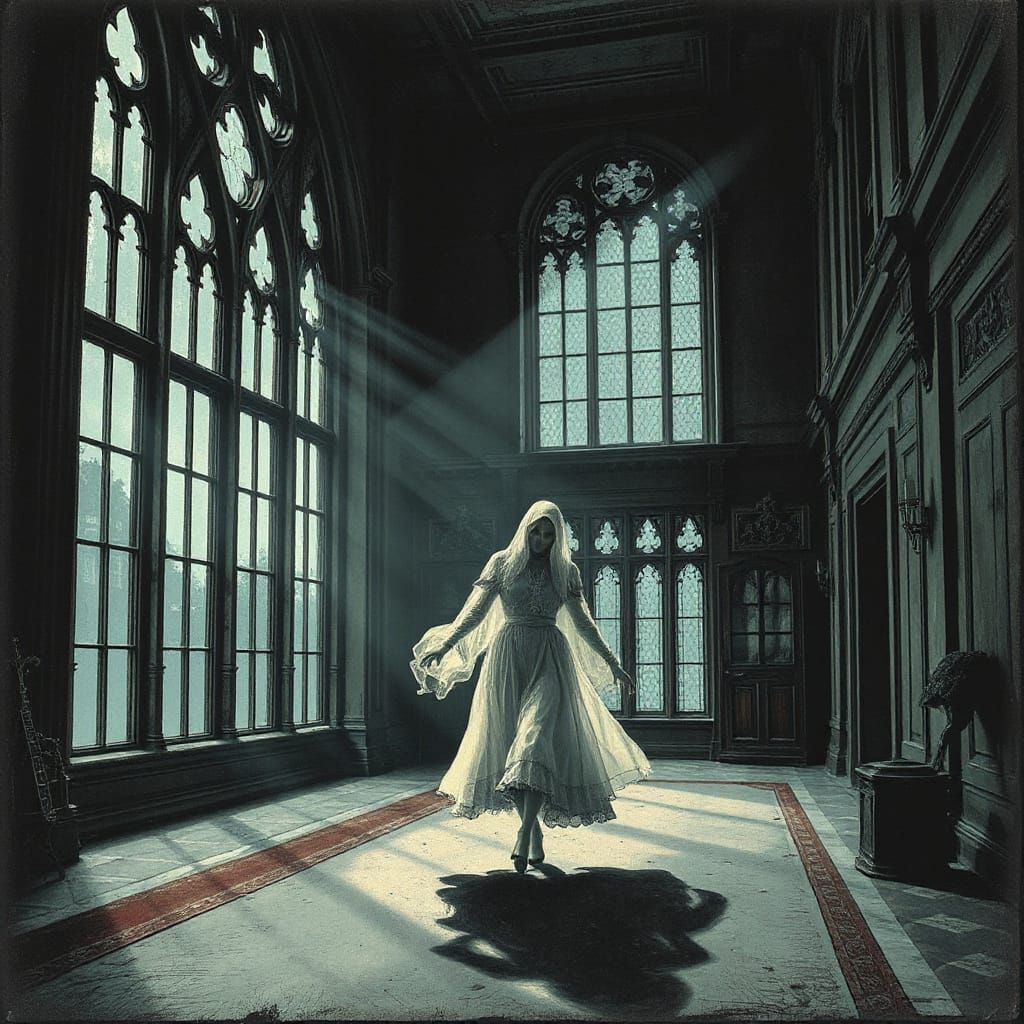 Spectral Figure Drifts Through Haunted Croft Manor Hall