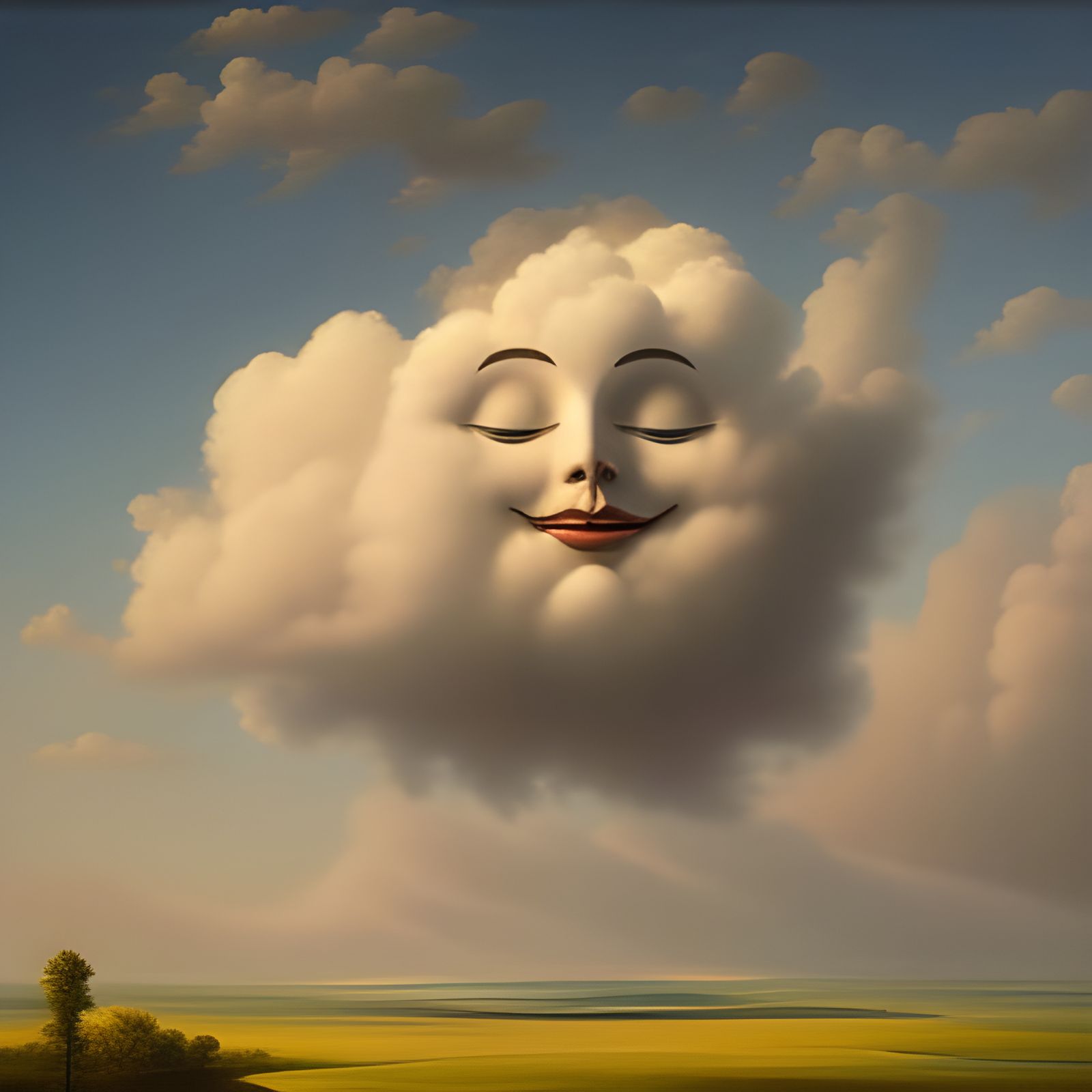 Surreal Smiling Cloud in Rococo Style