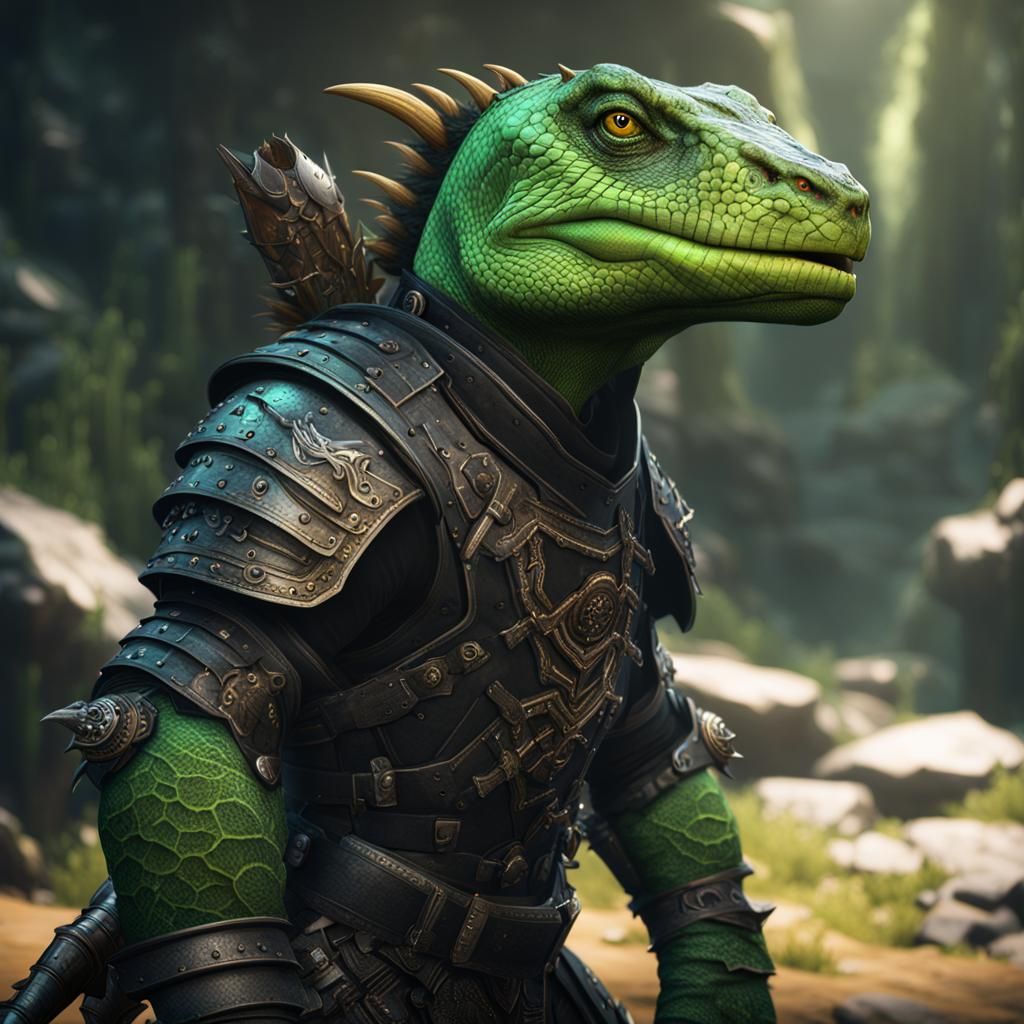 Armored Green Lizardfolk in Detailed Matte Painting