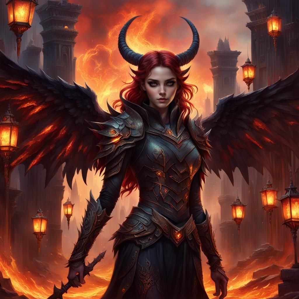 Striking Woman with Horns and Wings