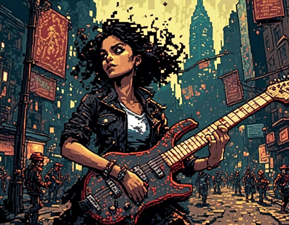 Pixel Art Mexican Woman Rocker in NYC