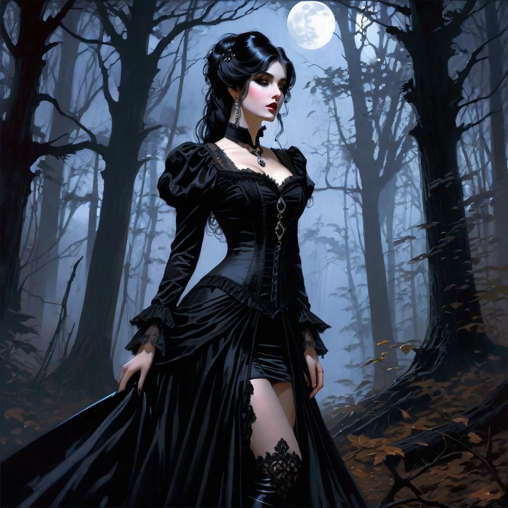 Gothic Victorian Woman in Creepy Woods as Splash Art