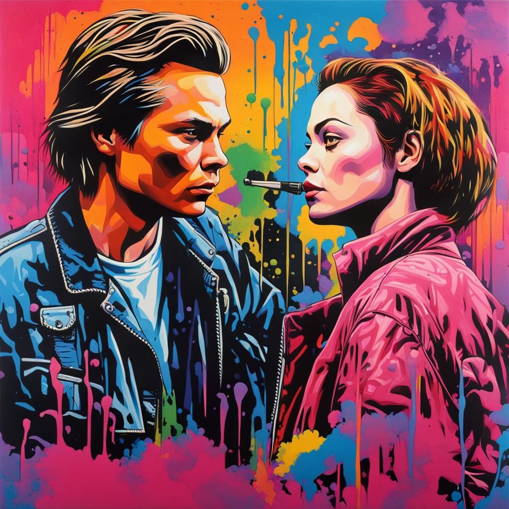 River Phoenix and Rose McGowan as Graffiti Splash Art