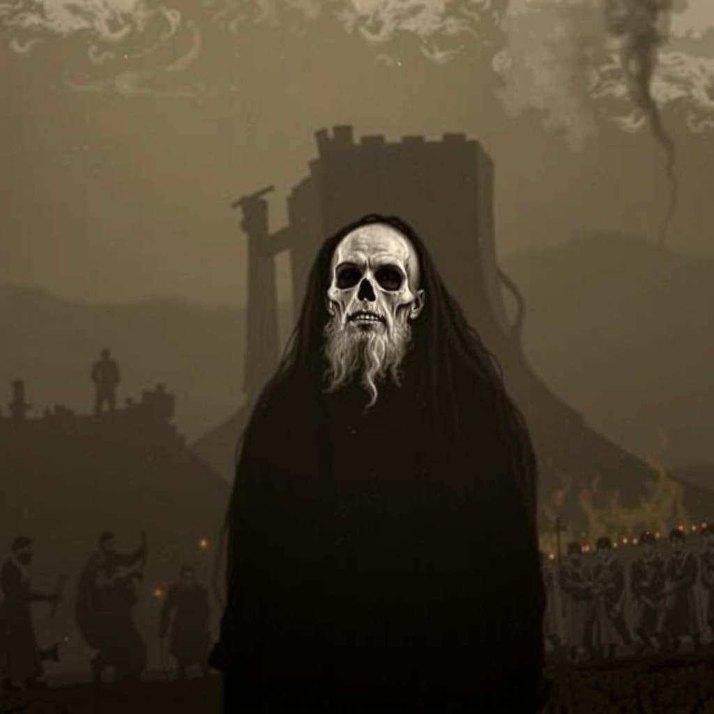 Druids Celebrate Samhain by Bonfire, Mystical Twilight Scene