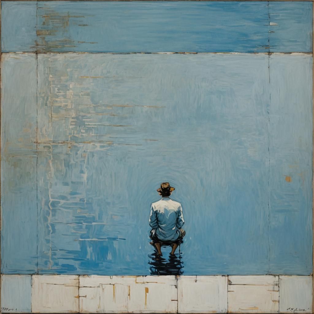 Abstract Blue Pool in Piet Mondrian Style