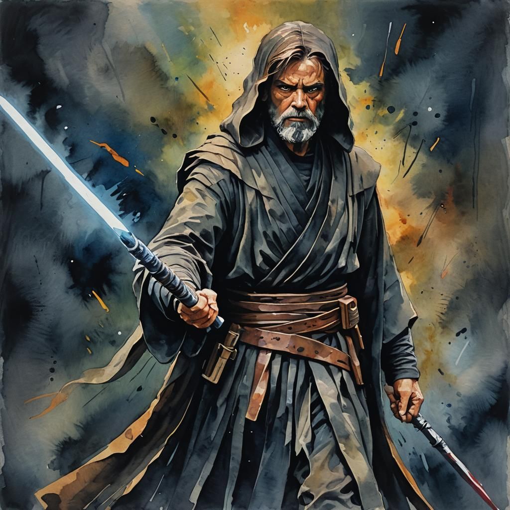Dark Jedi in Gouache Style Impressionist Painting