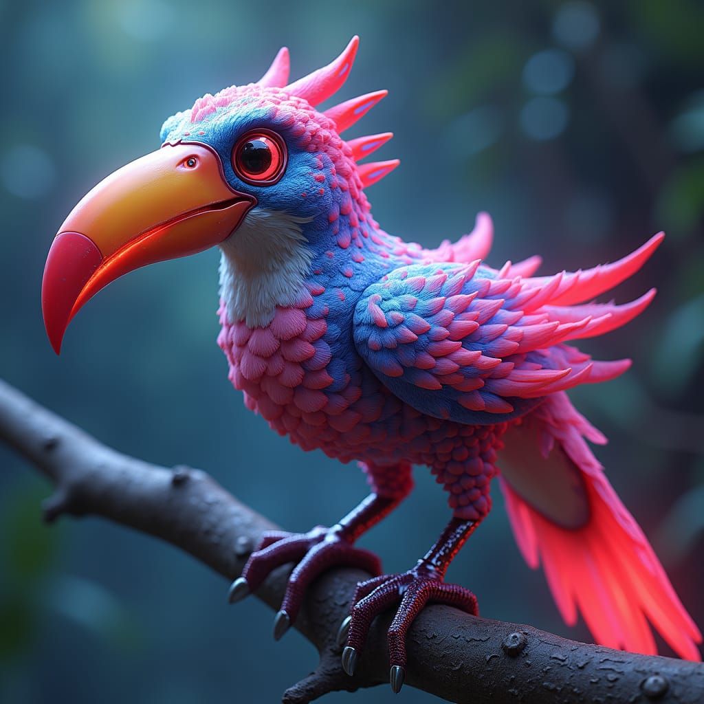 Iridescent Hybrid Toucan with Laser Eyes, in 3D Anime Style
