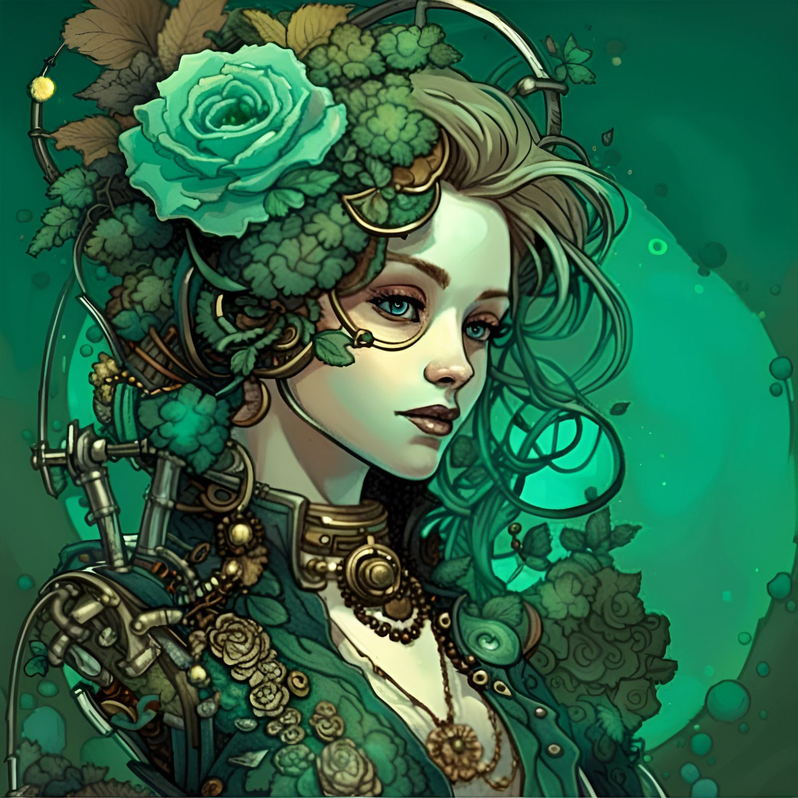 Emerald Horse Skull in Urban Steampunk Style