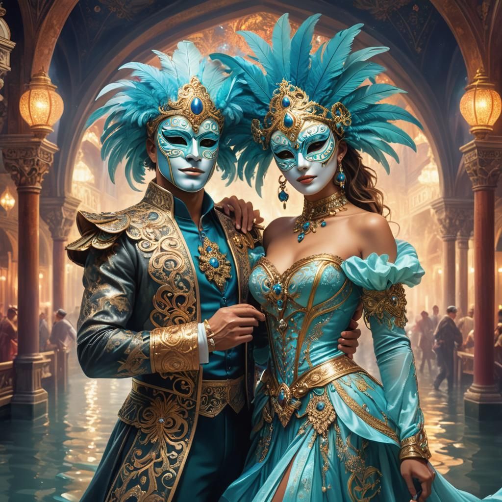 Venetian Masked Ball: Glittering Watercolor Illustration