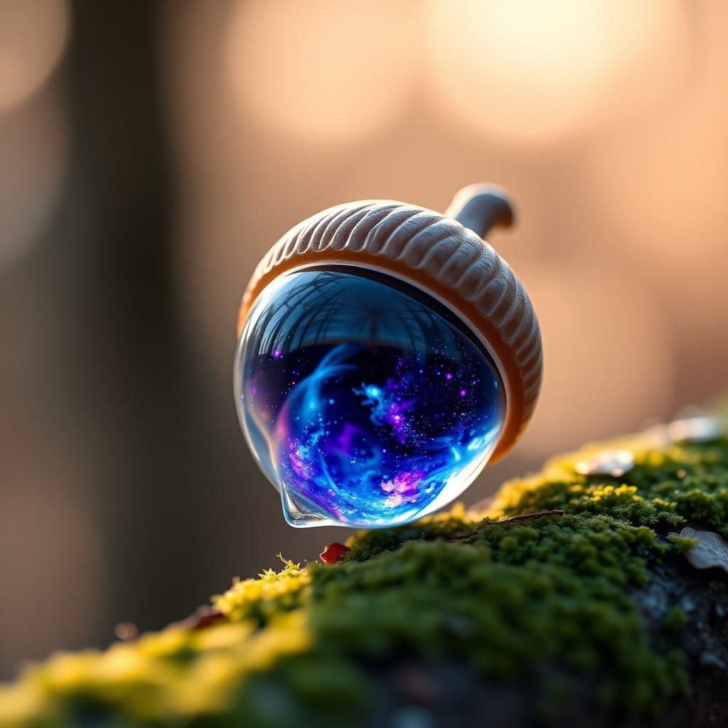 Delicate Glass Acorn with Swirling Galaxy