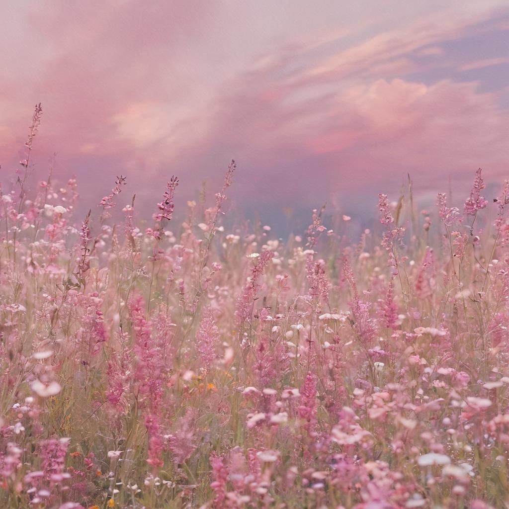 Dreamy Pink Meadow in Pastel Watercolor Style