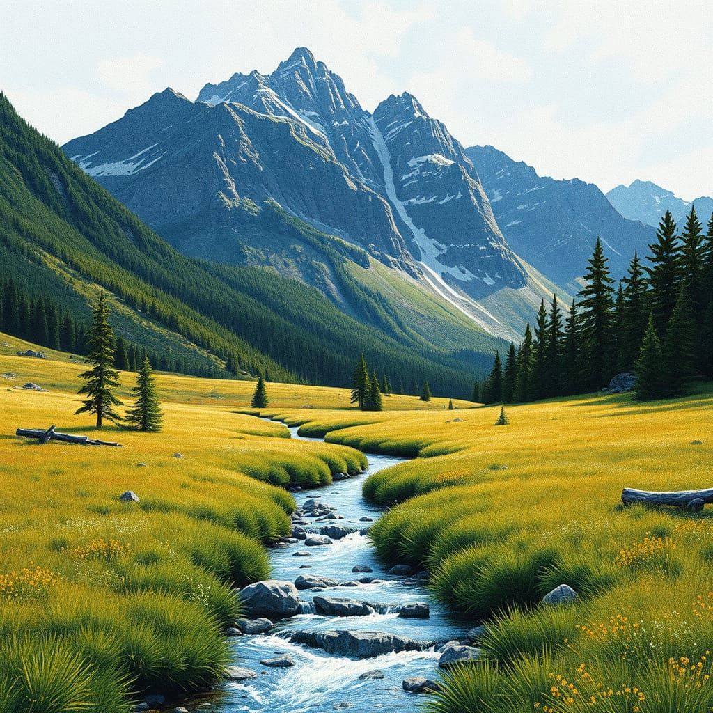 Stippled Mountain Stream in Canadian Wilderness