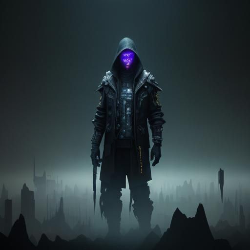 Corrupted Caretaker in Digital Void: Cyberpunk Art