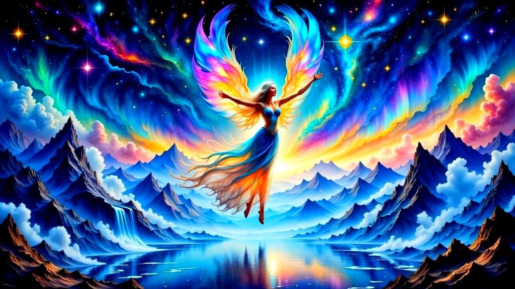 Majestic Celestial Guardian in a Swirling Galaxy