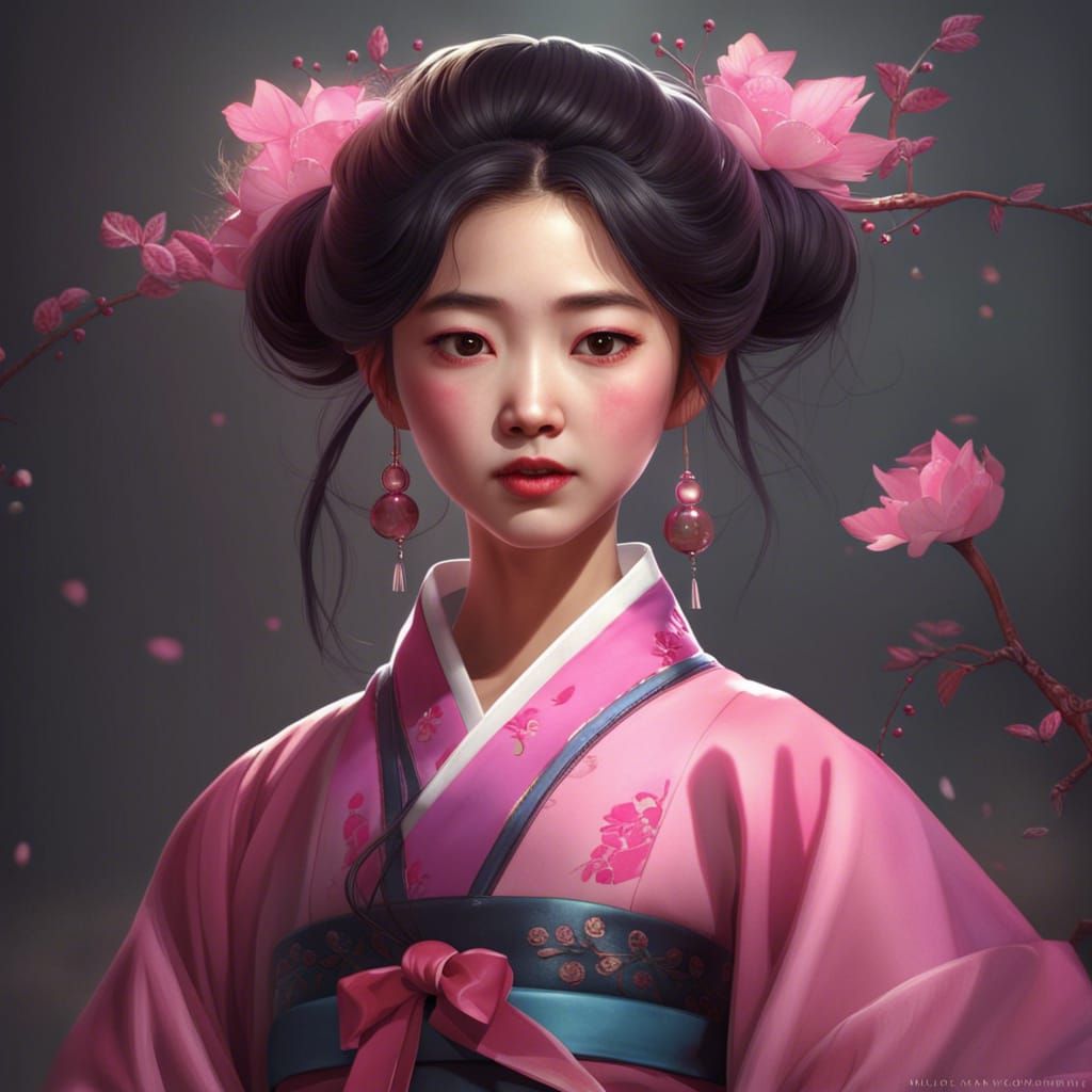 Korean Girl in Hanbok Fantasy Art