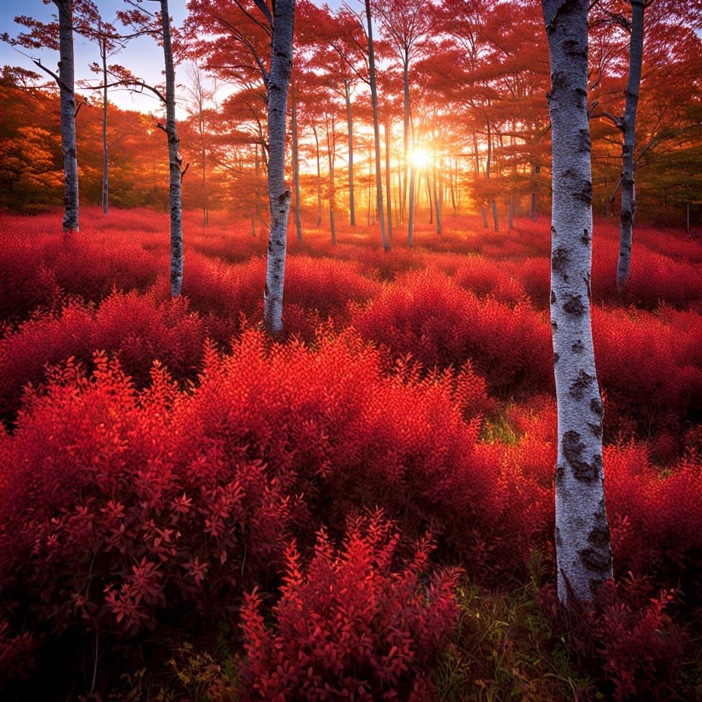 Red Blueberry Bushes. Maine