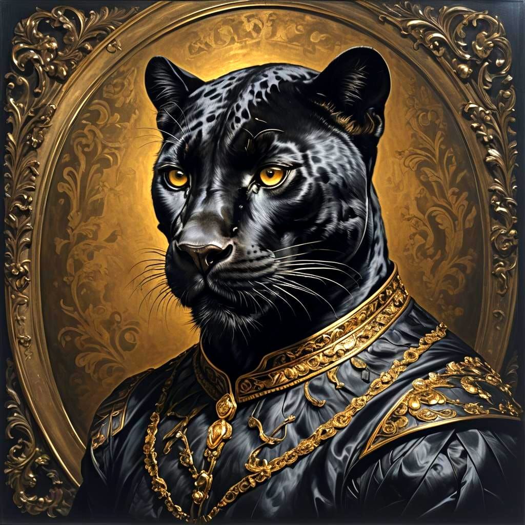 Regal Black Panther Portrait in Baroque Style