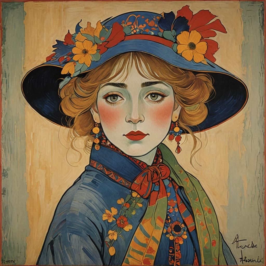 Elegant Girl in Art Nouveau Style