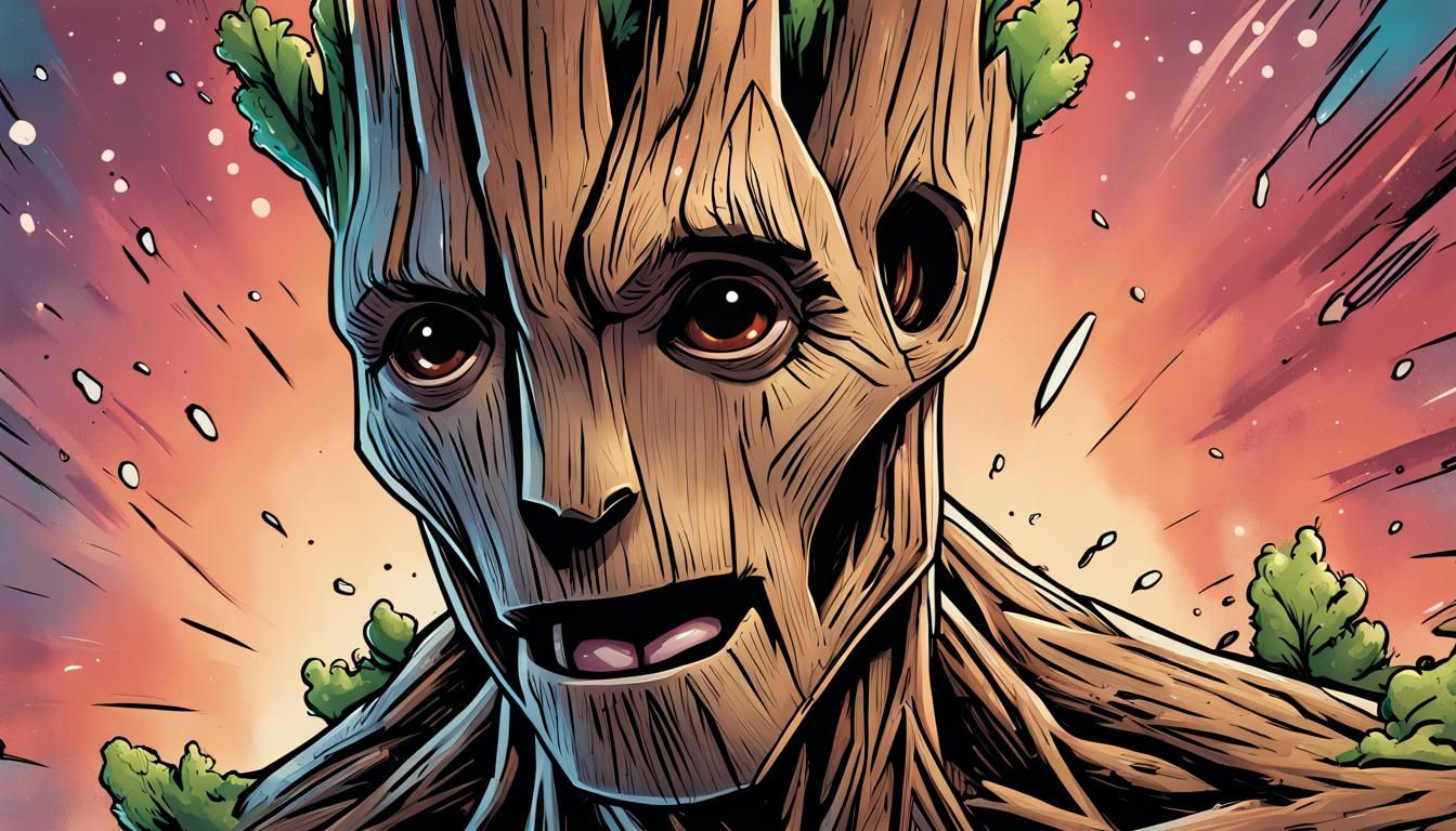 Groot Comic Book Panel on Winter Planet