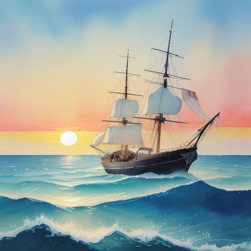Sailors in Dreamy Watercolor Anime Scene Gaze Out to Sea at...