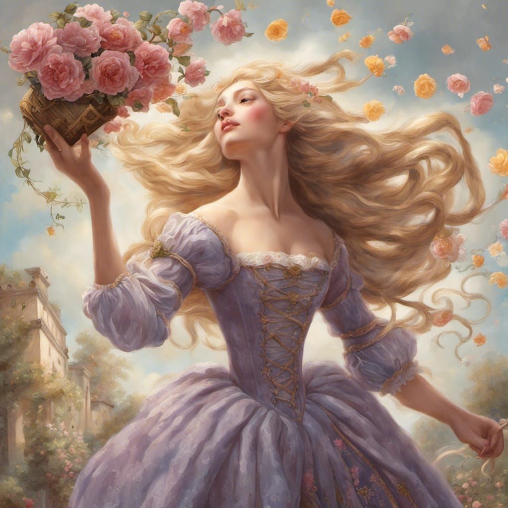 Rapunzel with Flowers in Rococo Style