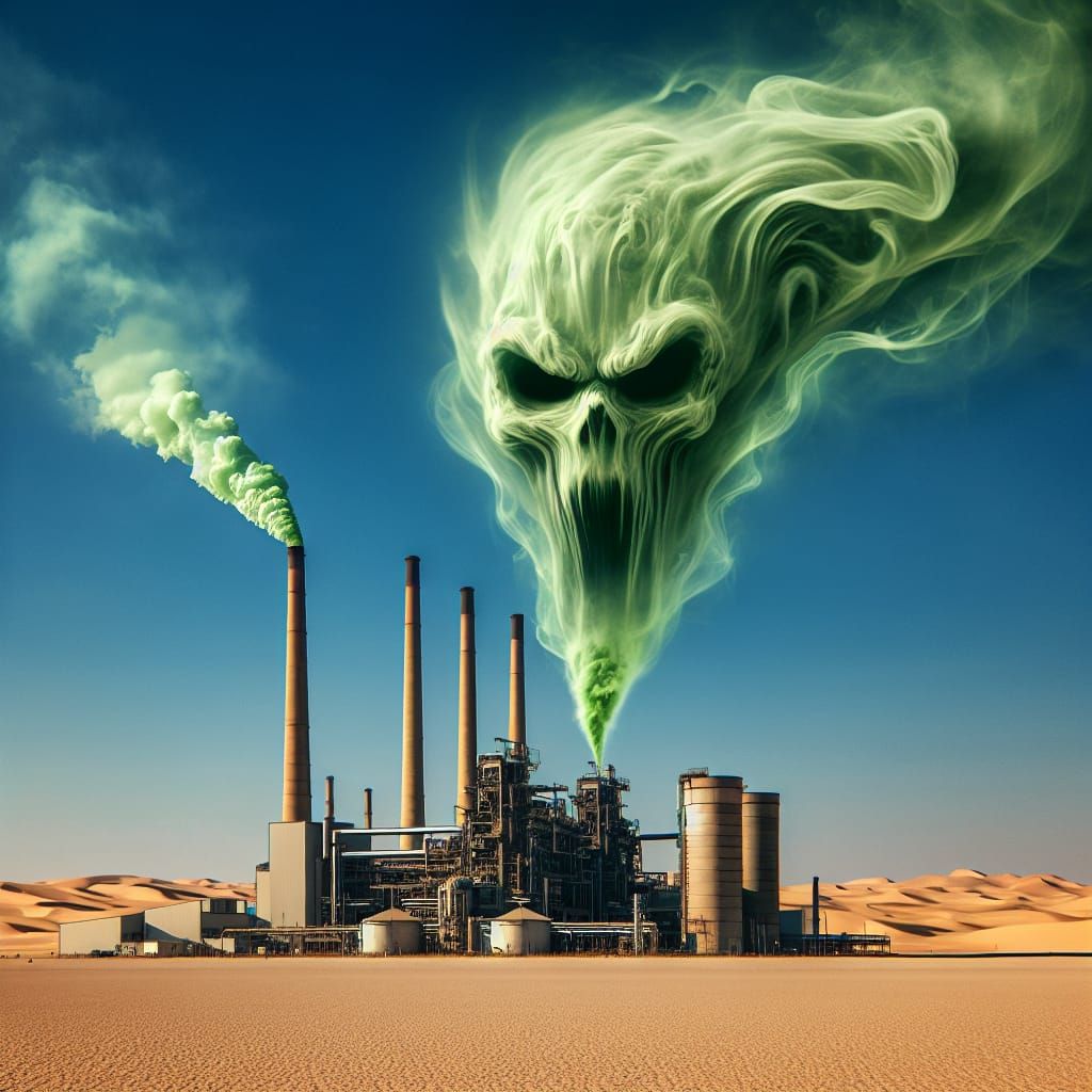 Desert Factory Spewing Devilish Green Smoke