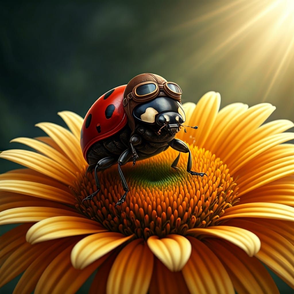 Steampunk Ladybug Aviator on Colossal Flower
