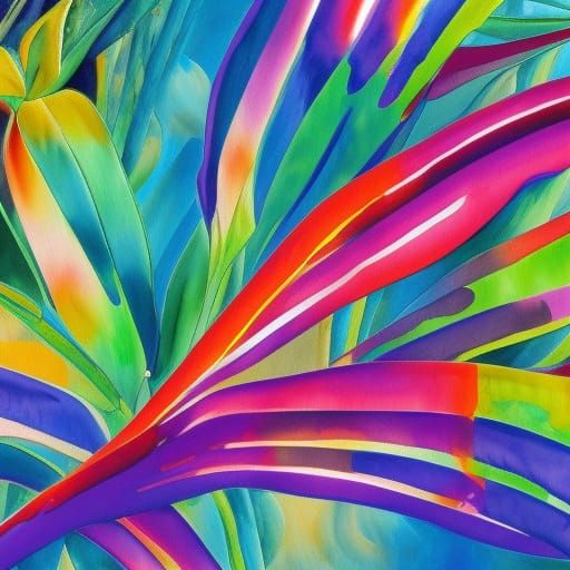 Psychedelic Rainbow Jungle in Gouache Watercolor Style