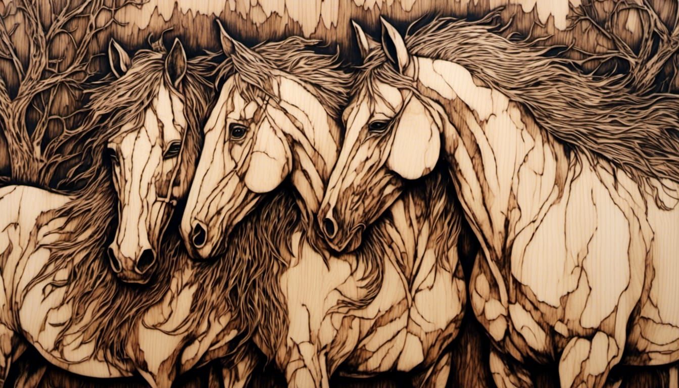 Pyrography Horses: Intricate Wood Burning Art