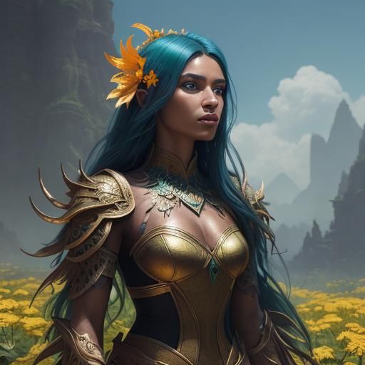 Dragon-Peacock Woman Portrait in Fantasy Art Style