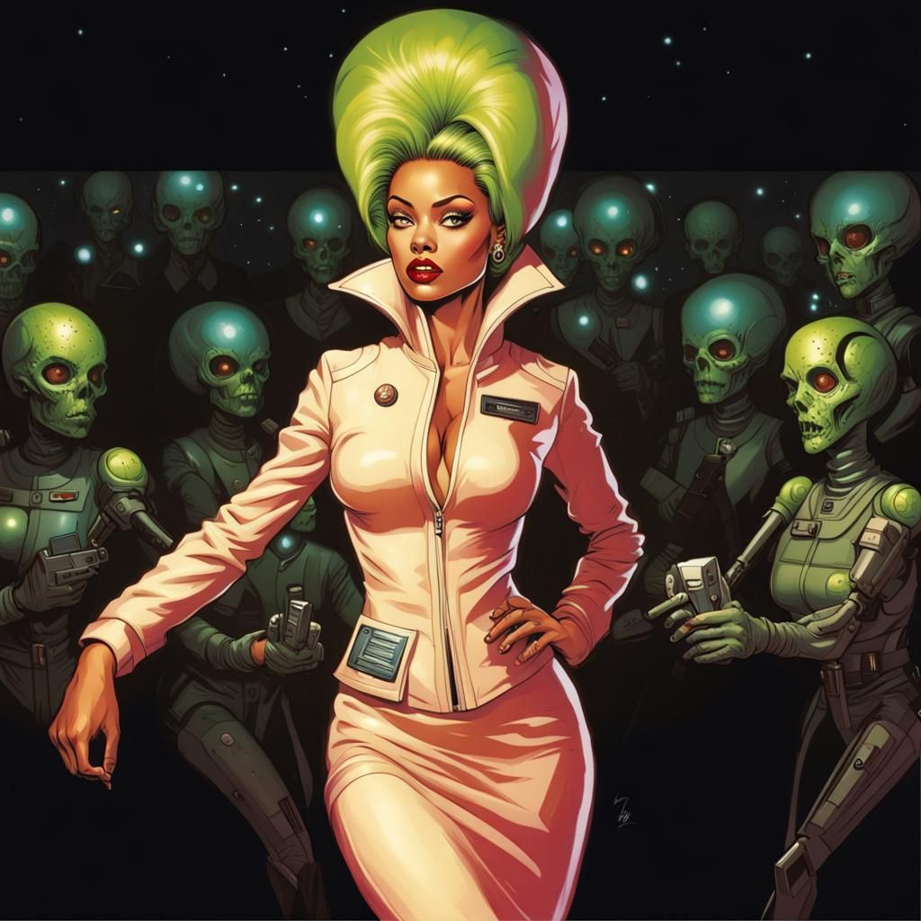 Martian Spy Girl Comic Book Art in Style of Brooks and Mumfo...