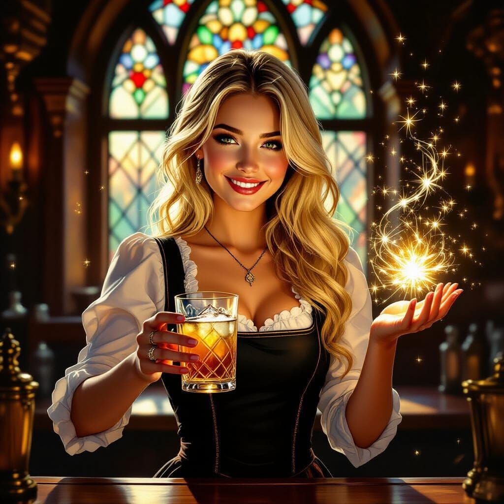 Blonde Barmaid Serves Drinks and Casts Magic in Grand Tavern