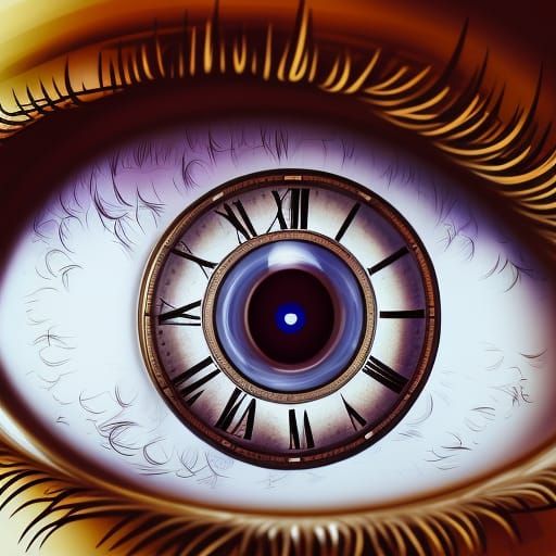 Eye with Clock Face Pupil: Detailed Digital Art