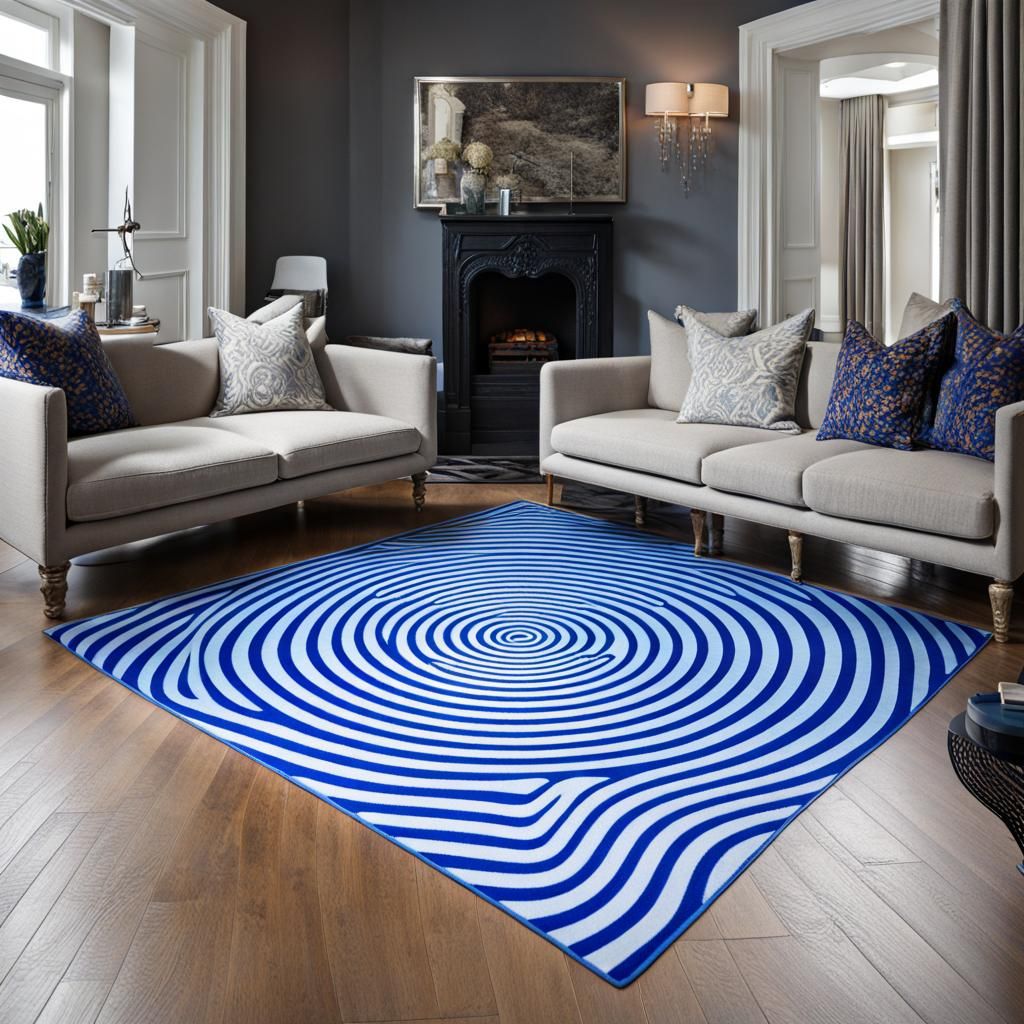 Electric Blue Optical Illusion Floor Rug