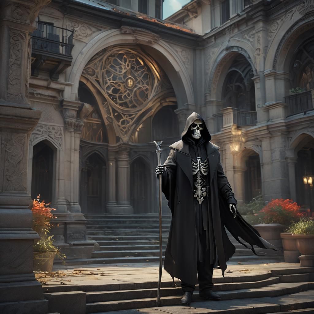 Modern Grim Reaper Guiding Souls, Digital Art