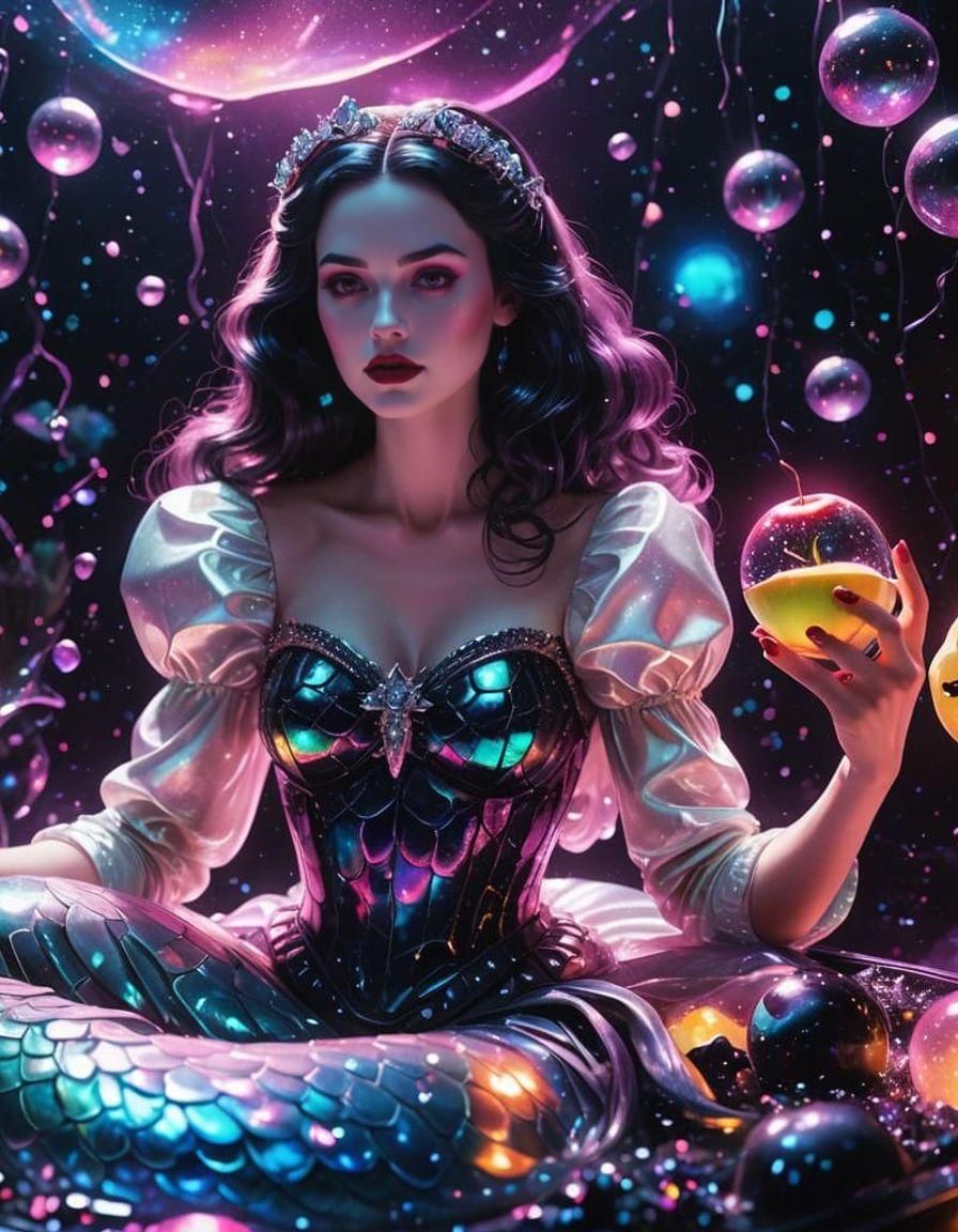 Snow White Space Mermaid in Synthwave Neon Style