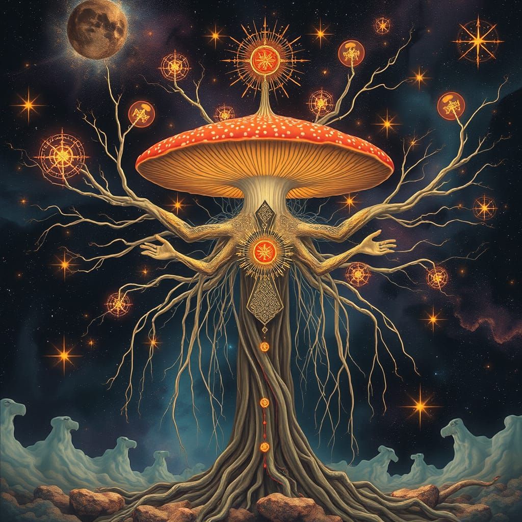 Astral Amanita Shaman With Neurographic Circuitry