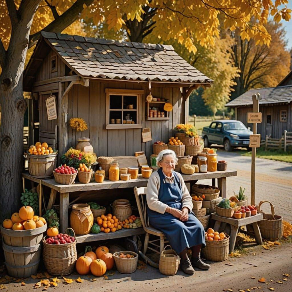 Rustic Autumn Harvest at Country Produce Stand