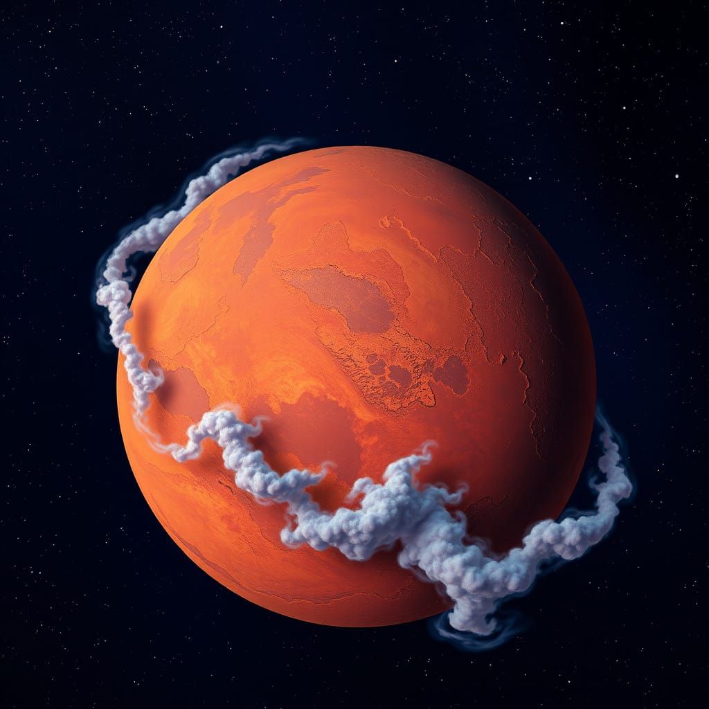 Mars in Vibrant, Dreamlike Cosmic Landscape