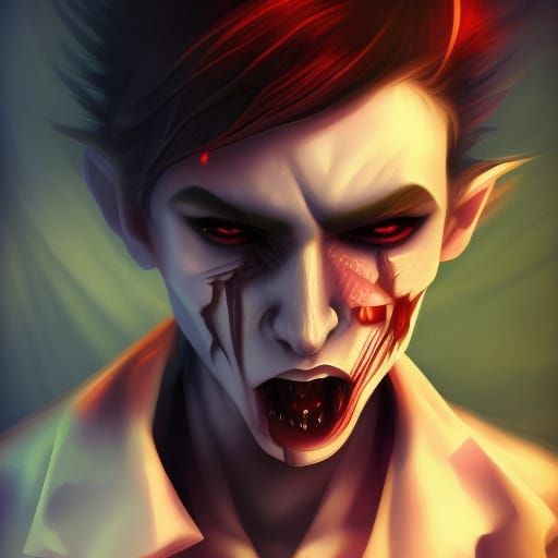 Hyperrealistic Vampire Boy Portrait in Splash Art Style