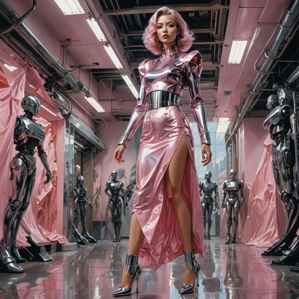 Hajime Sorayama Inspired Robotic Woman in Chrome Steel