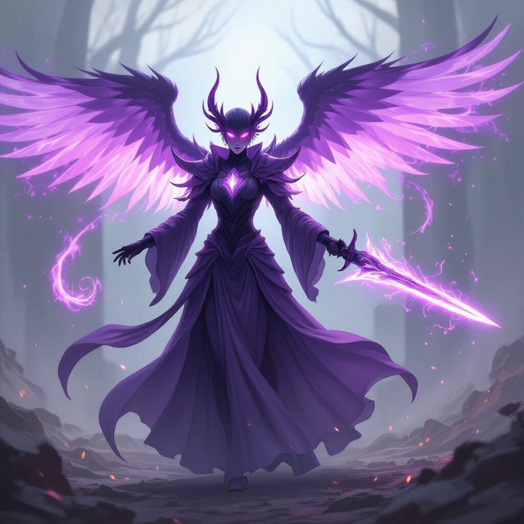 Hollow Angel Wielding Zanpakuto with Purple Aura