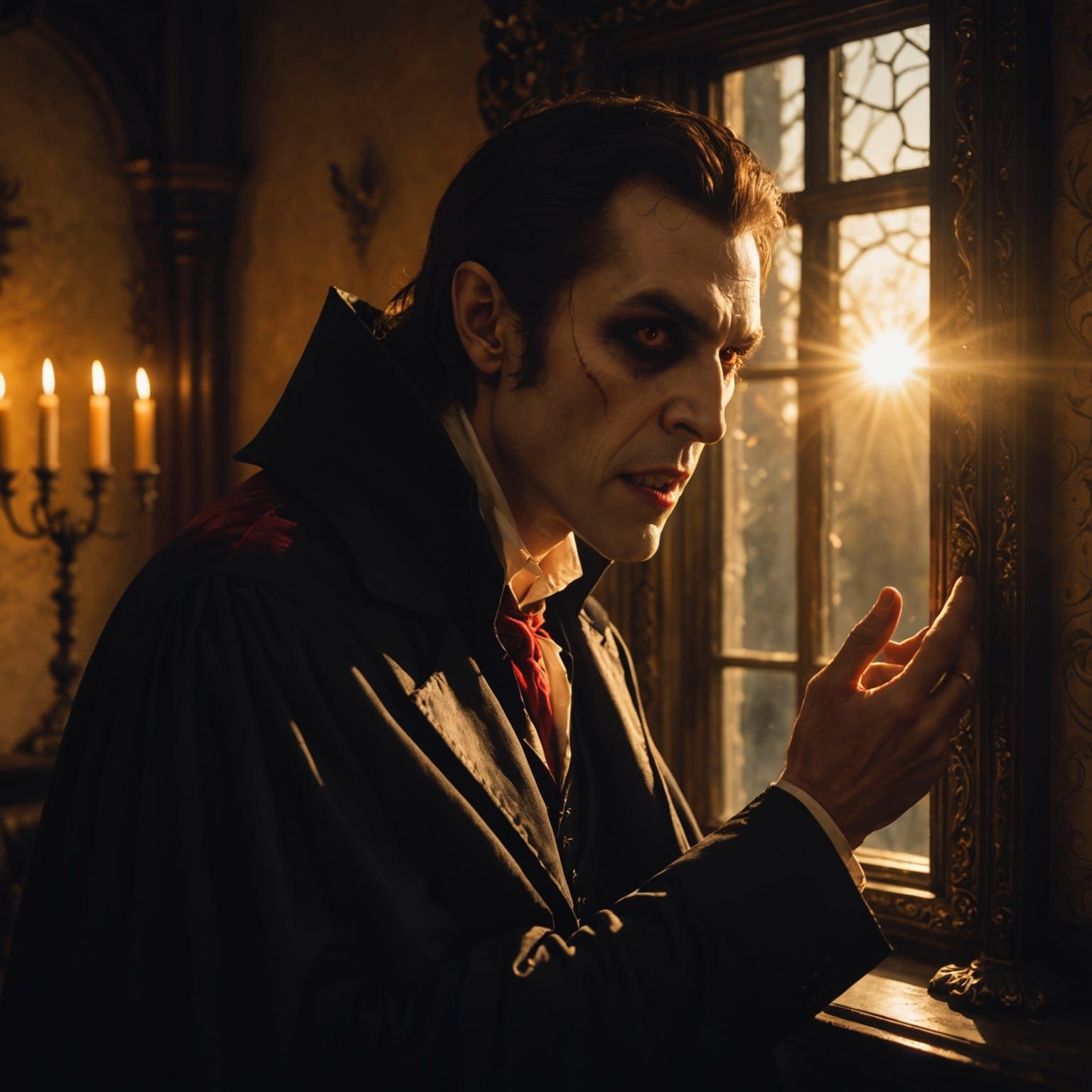 Vampire Sees Sun Reflected in Mirror