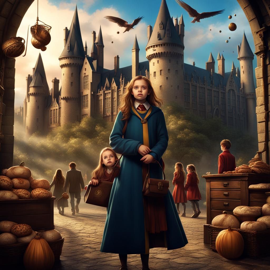 Young Witch Ready for Hogwarts, Detailed Digital Art