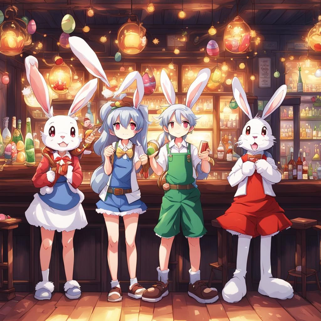 Santa, Easter Bunny, and Tooth Fairy in Anime Style