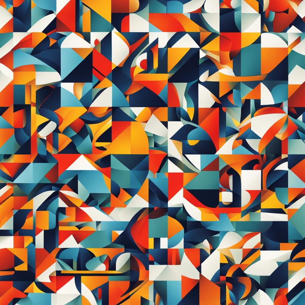 Geometric Cubist Painting in Art Deco Style