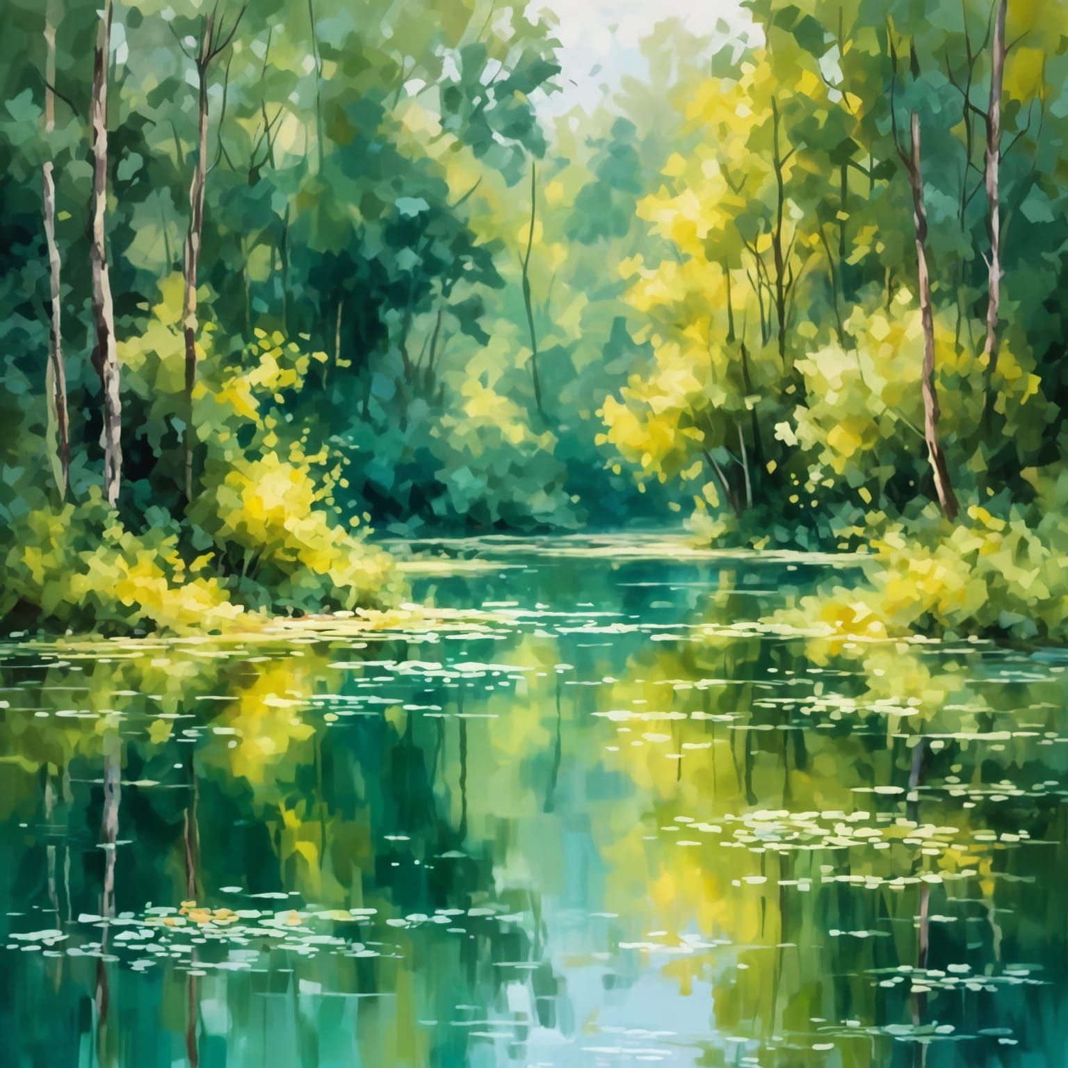 <lora:Moods of smoke:1.0> une mare dans un sous bois Claude ...